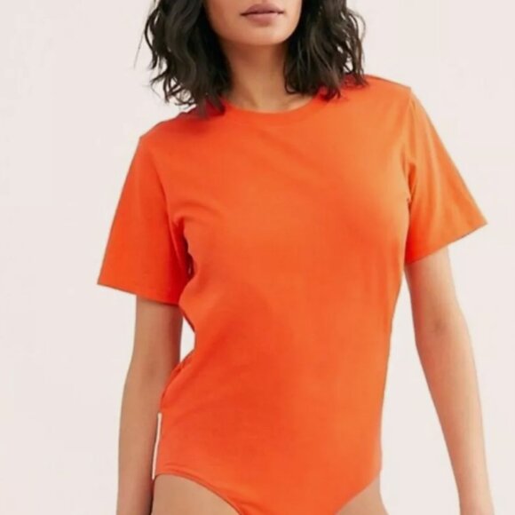 NWT Free People Intimately (Size Small) Tshirt Bodysuit - Orange - Picture 1 of 5